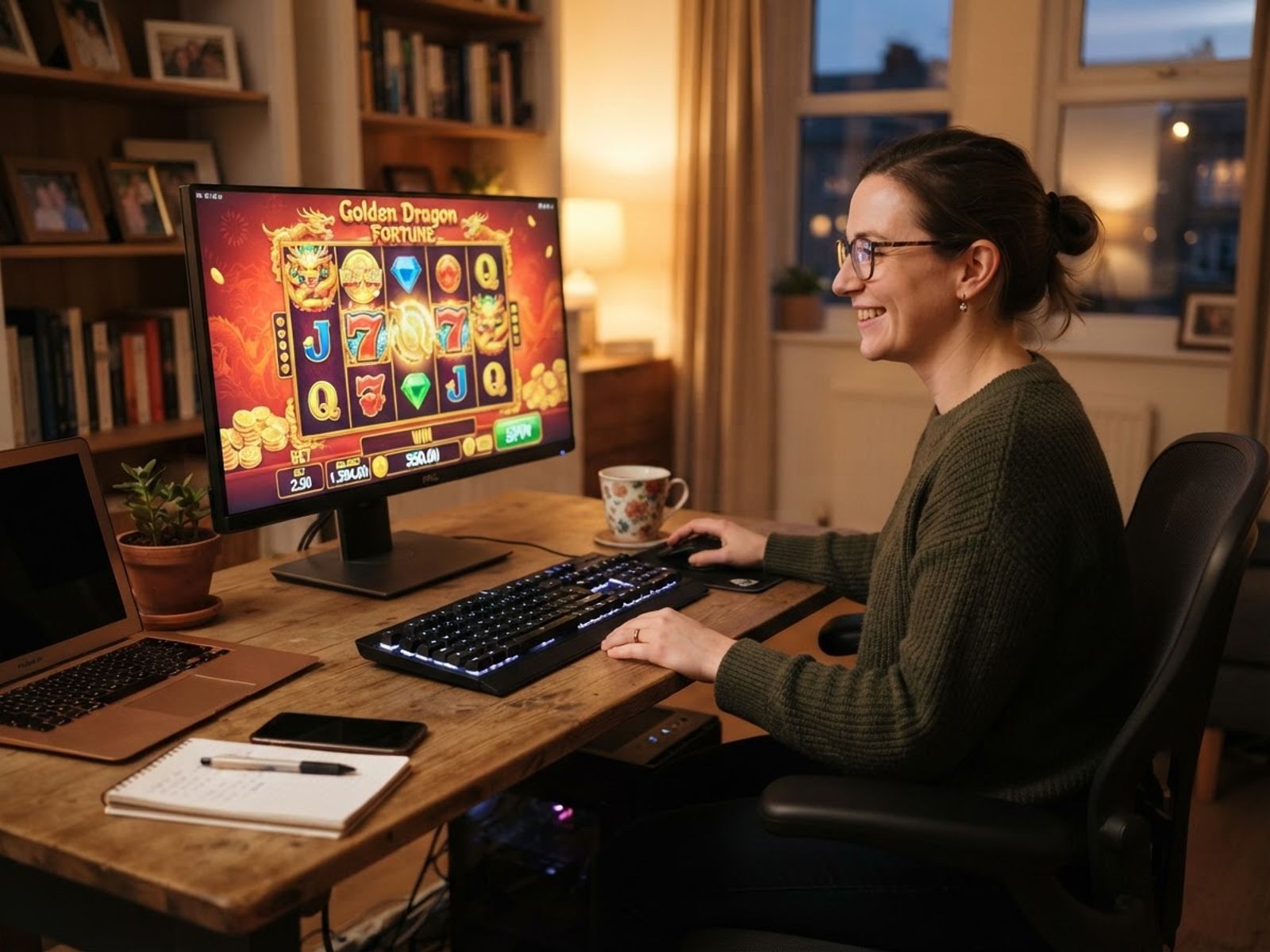 Player using online casino on desktop computer